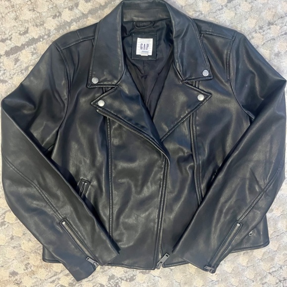 Leather Jacket ~ GAP ~ Faux Leather ~ Large ~  Chic 🍁🍂🧡 - Picture 7 of 10
